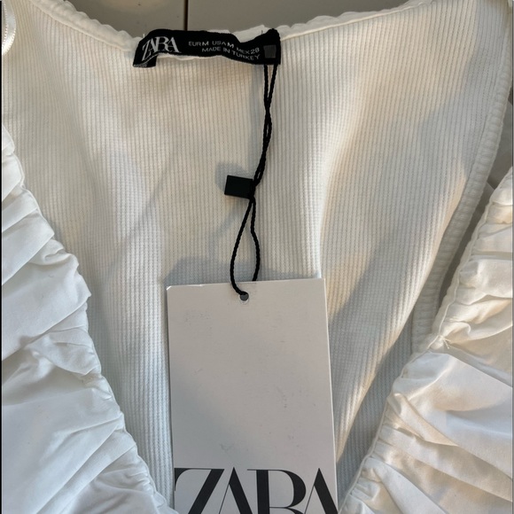 New ZARA white oversize ruffle collar crop top M - Picture 4 of 4